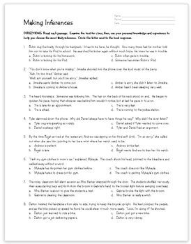 Making Inferences Worksheets Grade 8