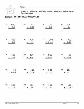 Decimal Multiplication Worksheet For Grade 6