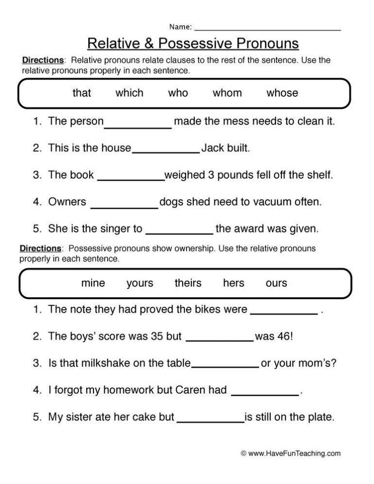 4th Grade Possessive Pronouns Worksheet Grade 4