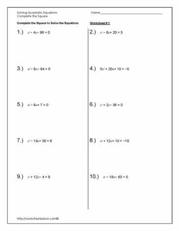 Completing The Square Worksheet Algebra 2