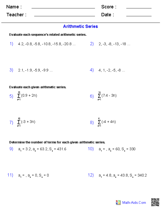 Arithmetic And Geometric Series Worksheet