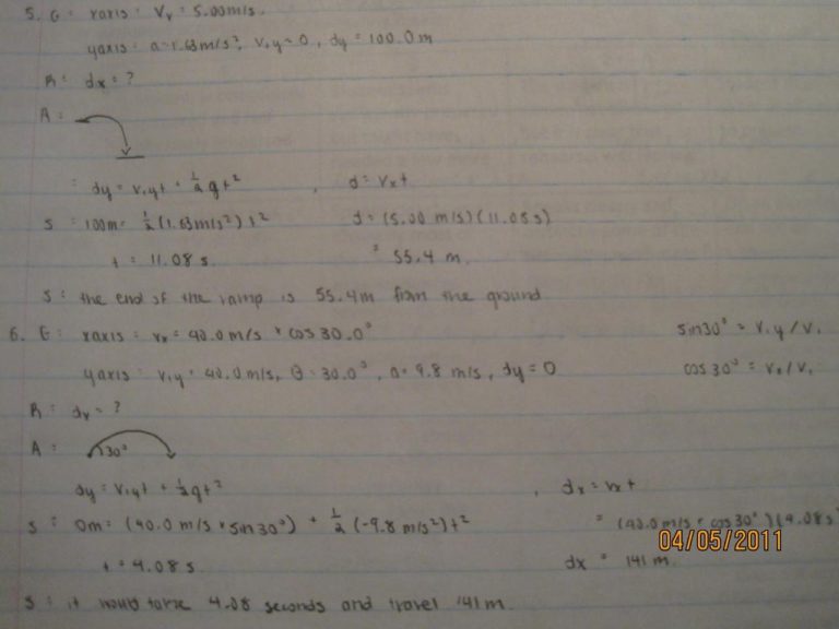 Projectile Motion Worksheet Answers