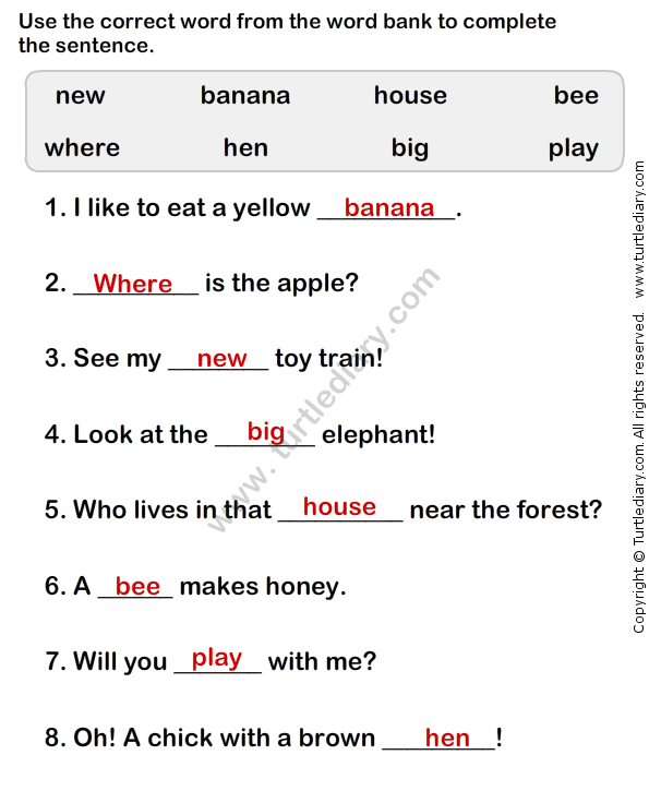 English Worksheets For Grade 1