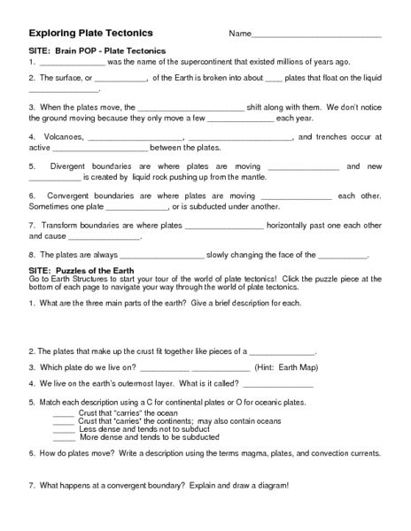 Plate Tectonics Worksheet