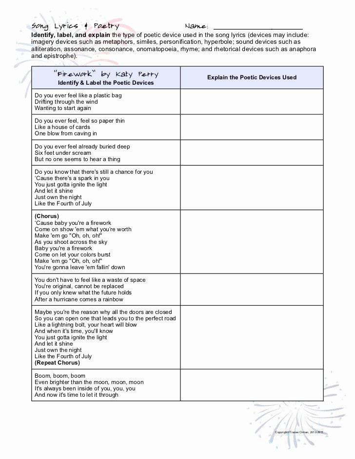 Poetic Devices Worksheet