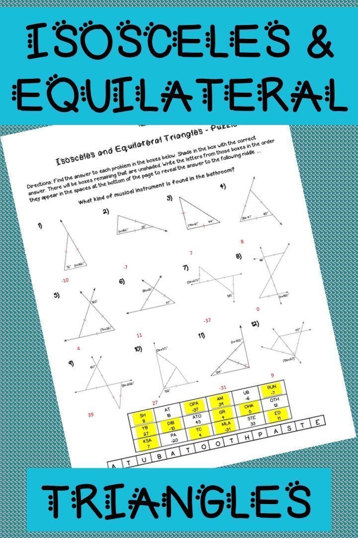 Geometry Isosceles And Equilateral Triangles Worksheet Answers