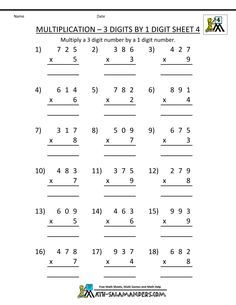 3 Digit Multiplication Worksheets With Answers