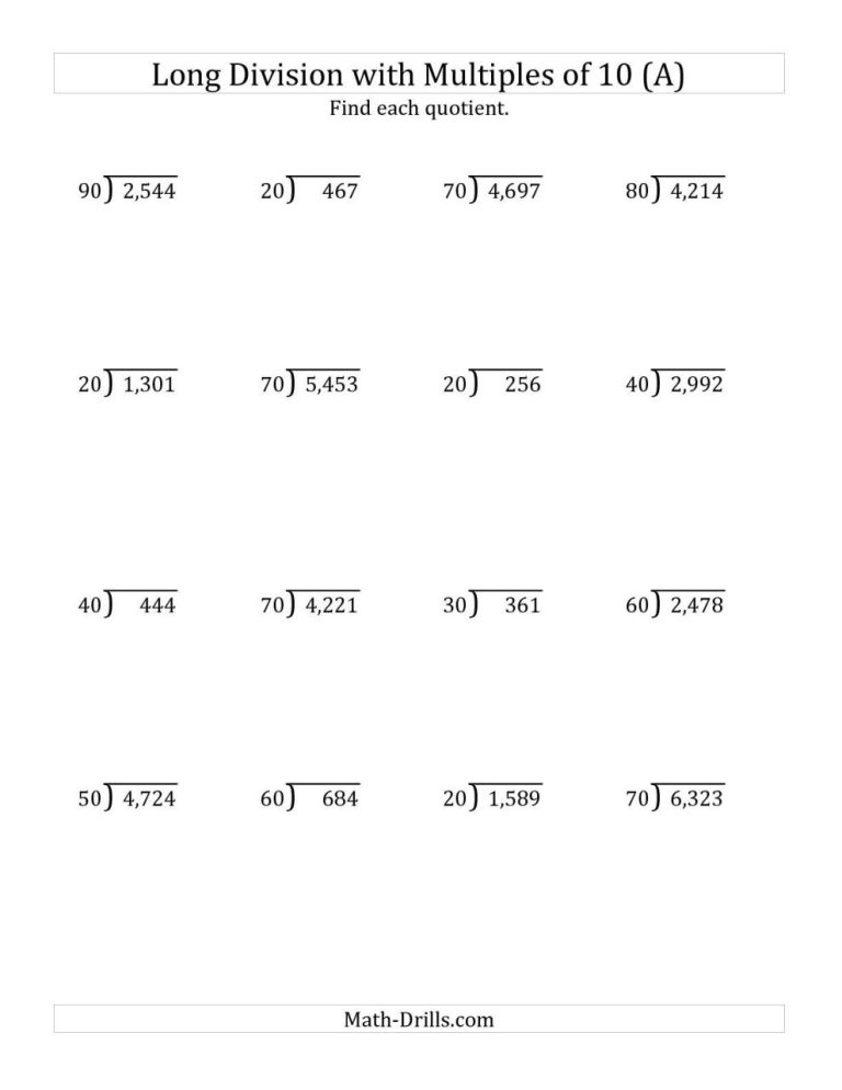 Long Division Math Drills Division