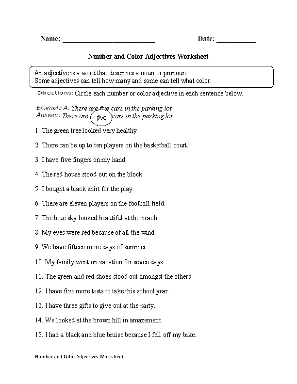 Adjectives Worksheets For Grade 5