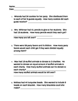 Division Word Problems Grade 5 Examples