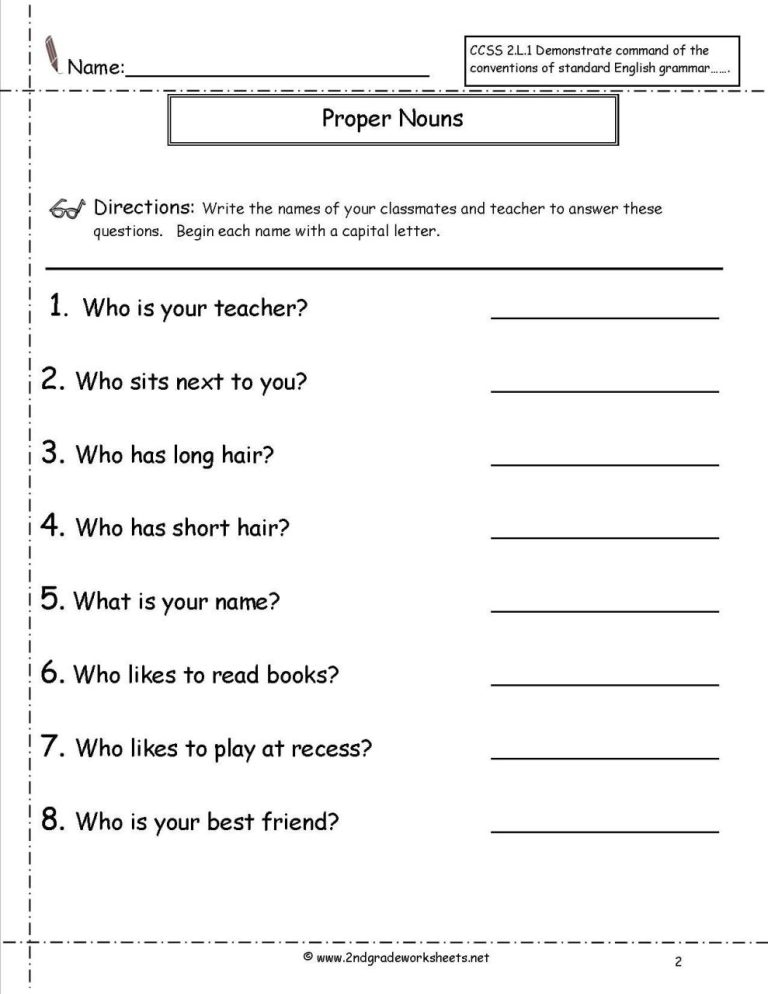 Proper Nouns Worksheet 2nd Grade