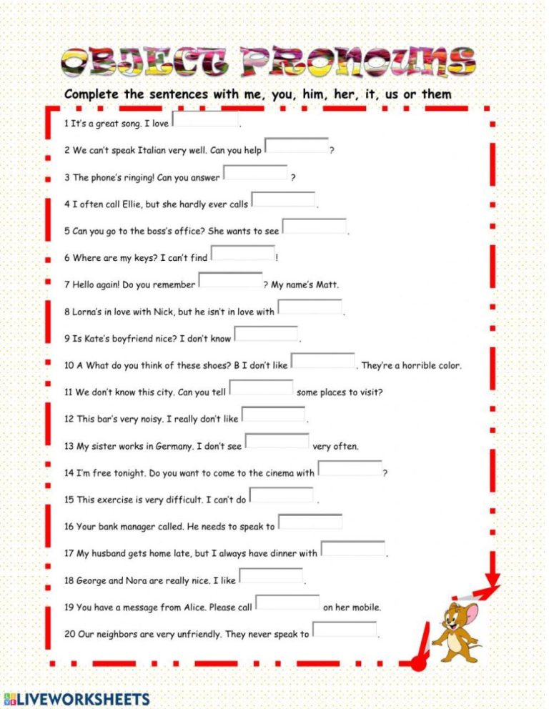 Object Pronouns Worksheet Pdf