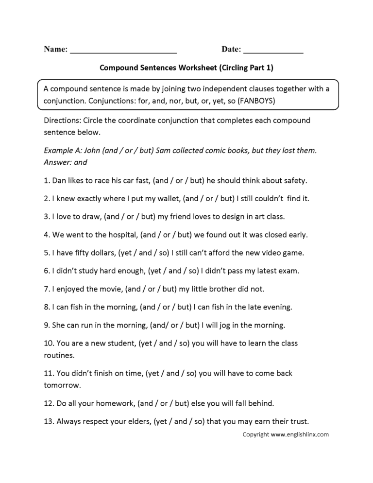 Compound Complex Sentences Worksheet