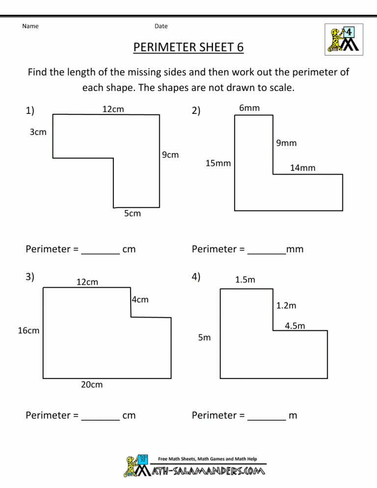 5th Grade 6th Grade Perimeter Worksheets