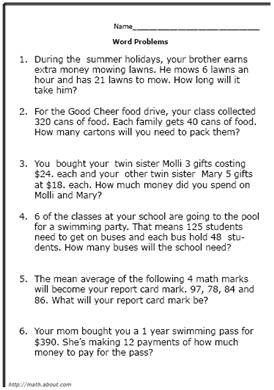 5th Grade Addition Word Problems Grade 4