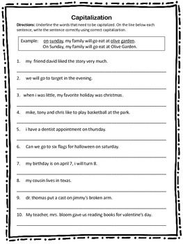 Capitalization Worksheets 4th Grade Pdf