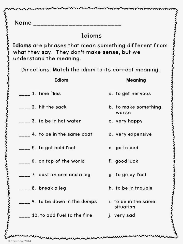 Idioms Worksheets Grade 5