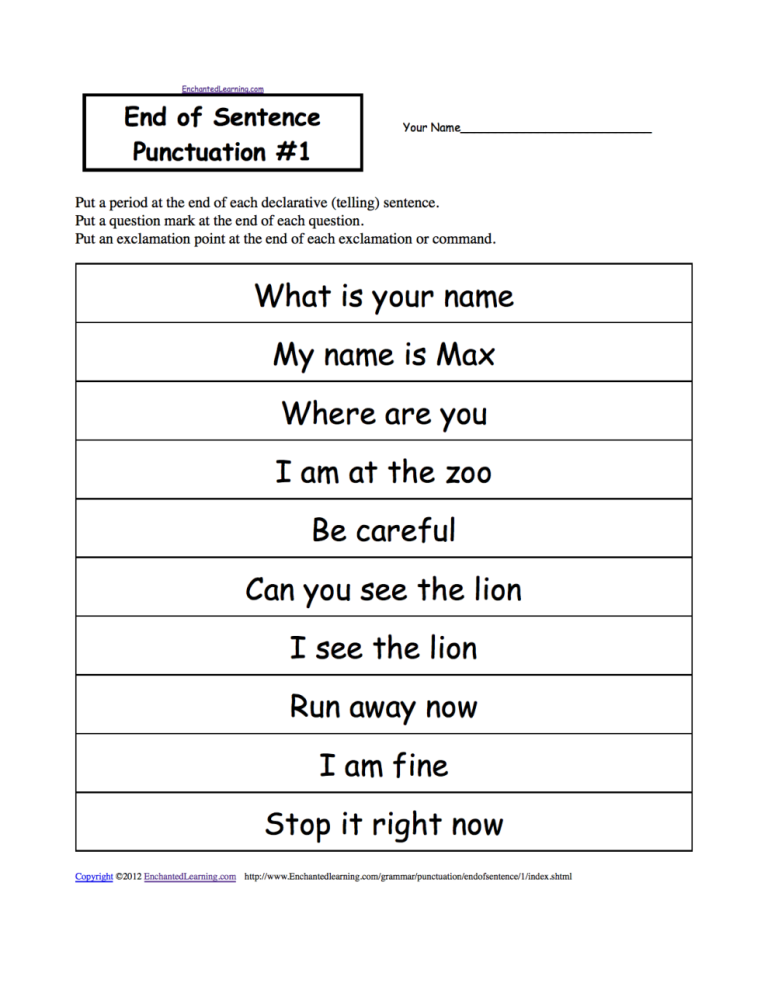 Punctuation Worksheets For Grade 2 Pdf