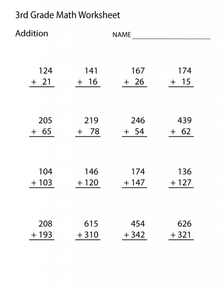 Printable Addition 3rd Grade Math Worksheets