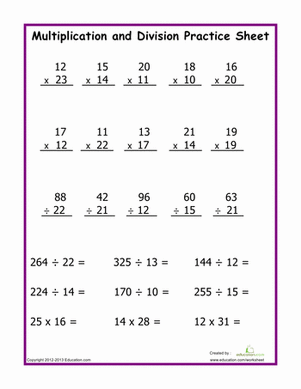 Math Multiplication And Division Worksheets Grade 5