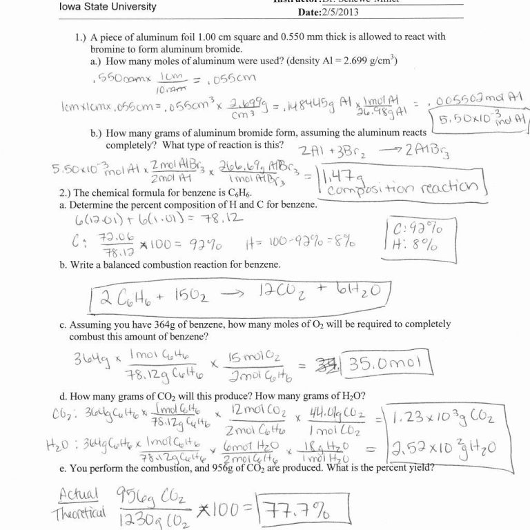 Stoichiometry Worksheet And Key