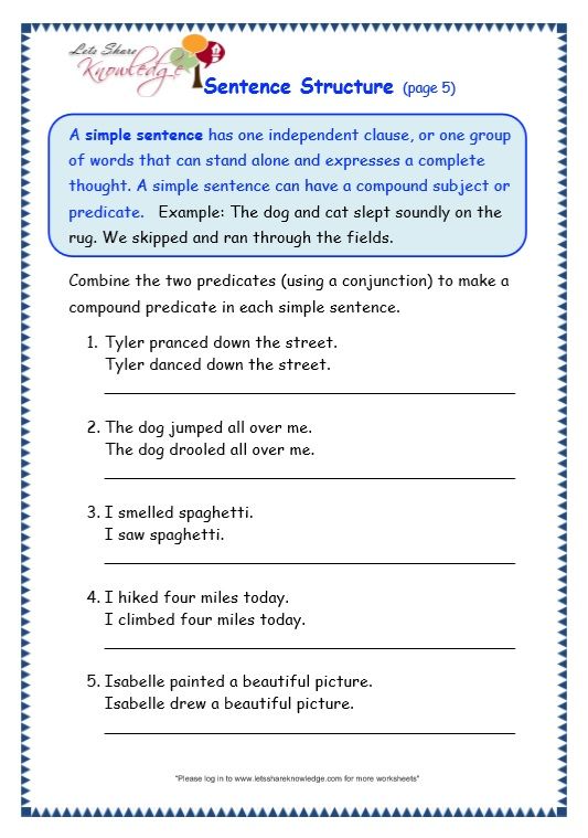 Sentence Structure Worksheets Free Printable