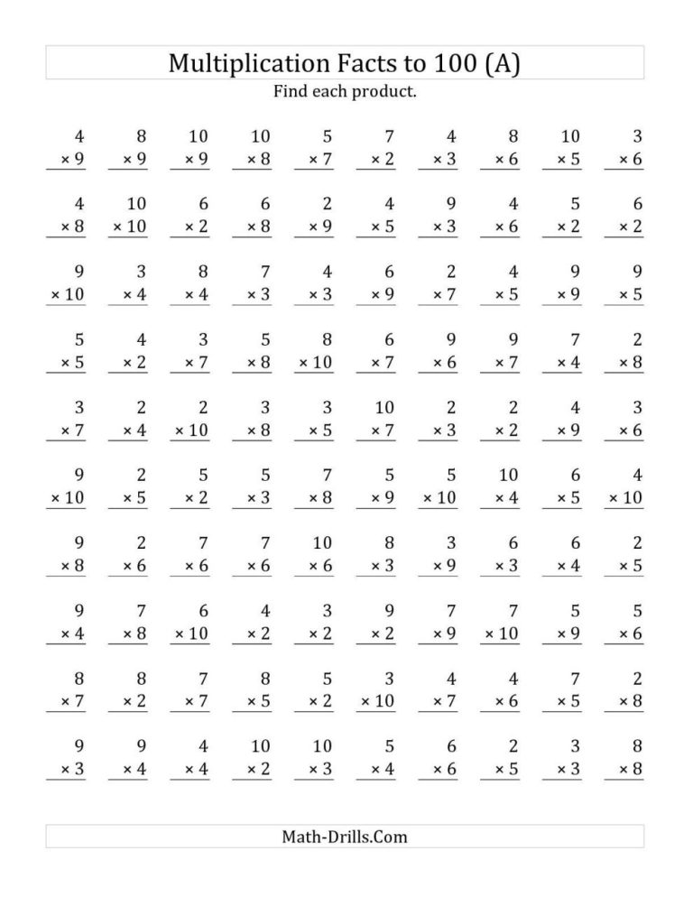 Printable Math Worksheets Grade 4 Multiplication