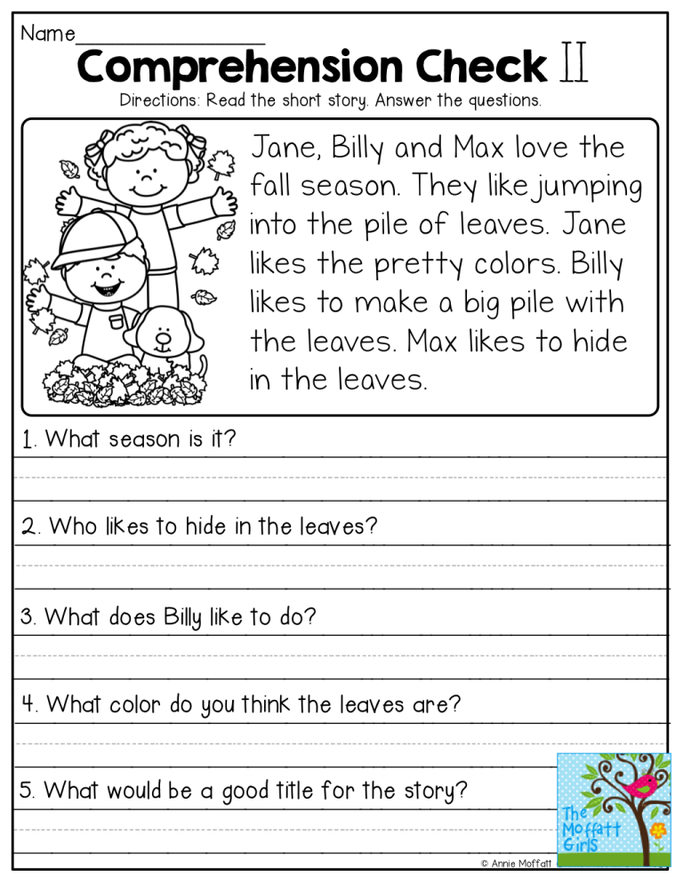 Year 1 Comprehension Worksheet