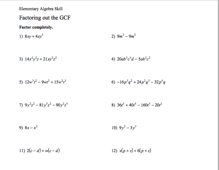 Grade Factoring Practice Worksheet