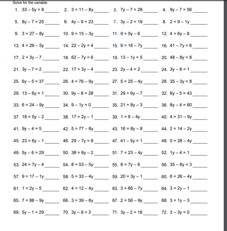 Basic Algebra Worksheets Year 7