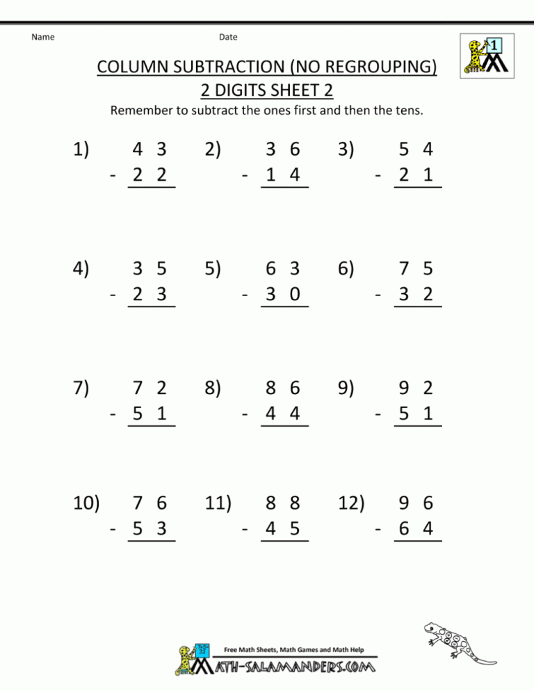 Subtraction Worksheets For Grade 1