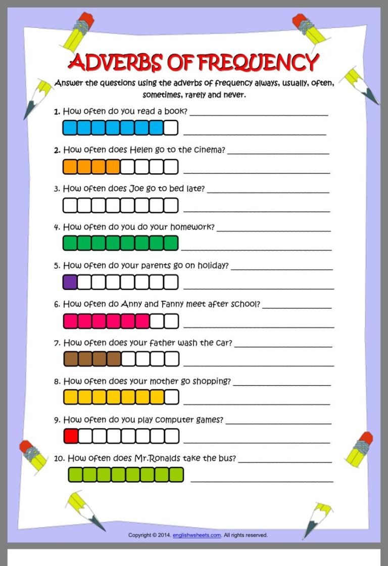 Printable Adverbs Of Frequency Worksheets