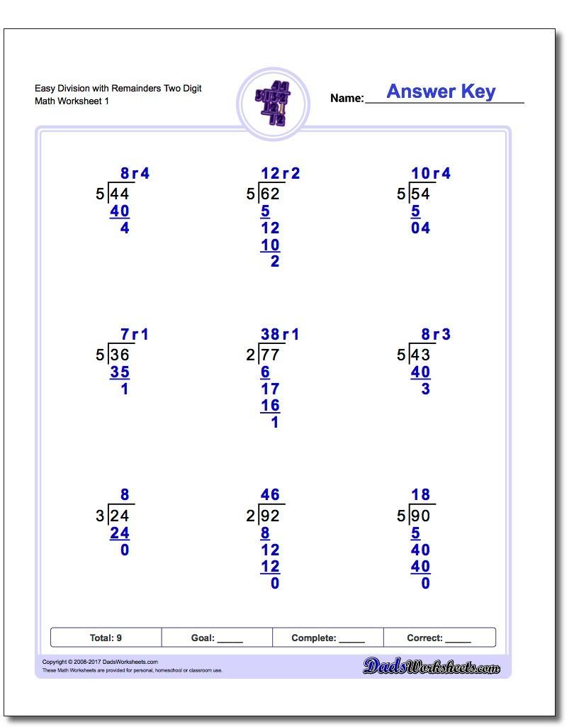 Long Division Worksheets With Remainders Answers