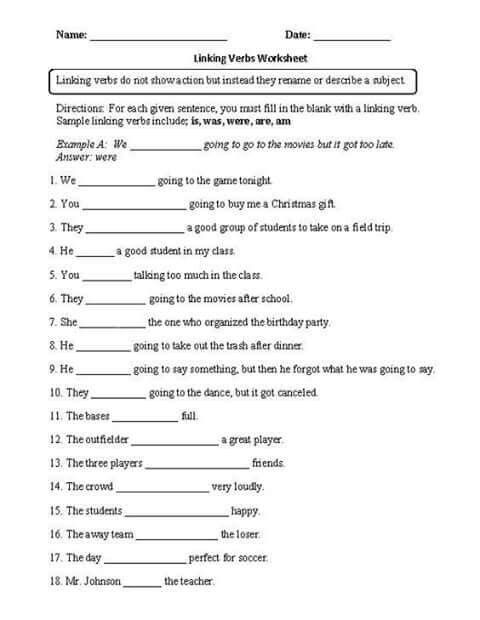 Linking Verbs Worksheet For Grade 2