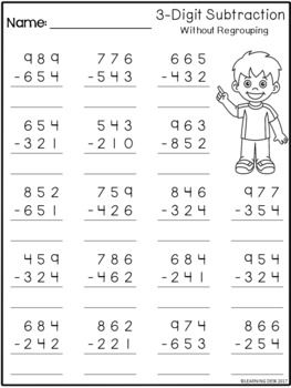 3 Digit Subtraction With Regrouping Pdf