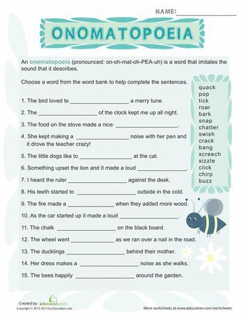 Onomatopoeia Worksheets For Grade 4