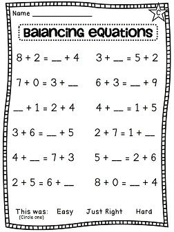 Balancing Equations Worksheet First Grade