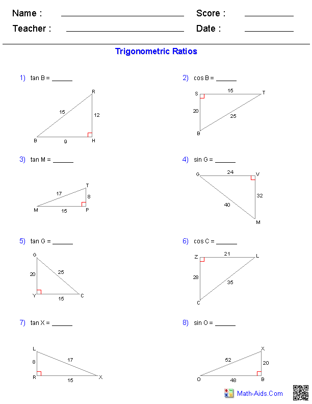 Solving Right Triangles Worksheet Pdf