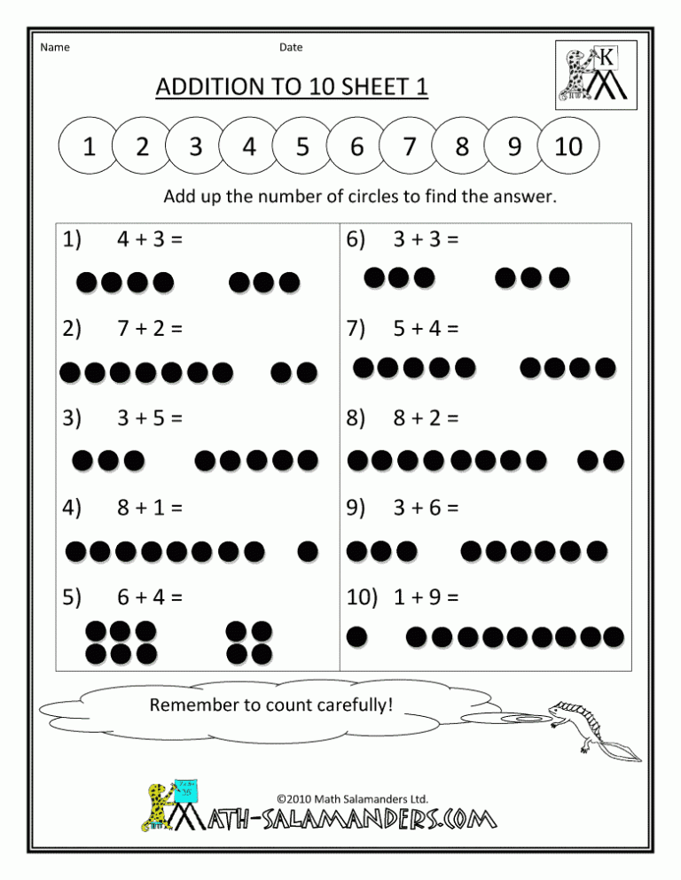 Math Salamanders Kindergarten