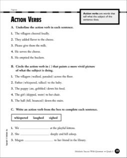 Action Words Worksheet For Grade 2