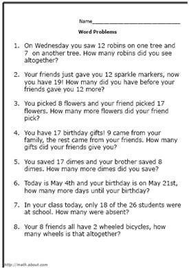 Math Worksheets Grade 7 Word Problems