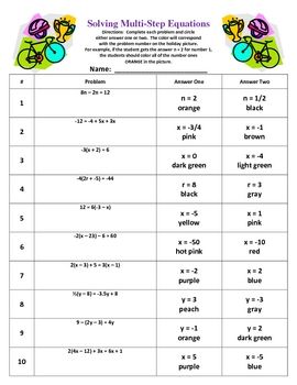 Solving Multi Step Equations Worksheet Pdf