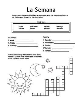 Days Of The Week Worksheet Spanish