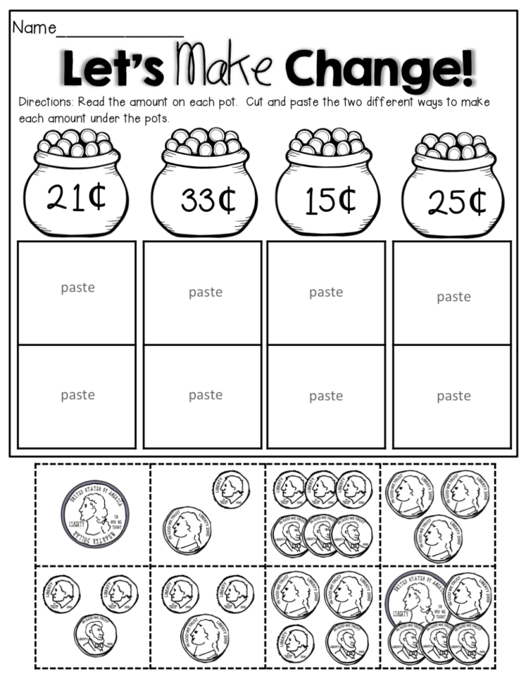 1st Grade Counting Coins Worksheets