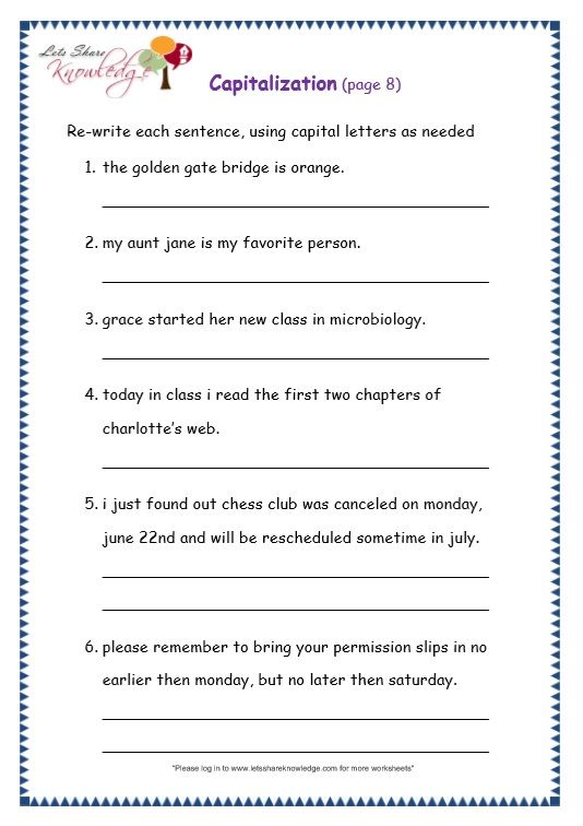 Capitalization Practice Worksheets 1st Grade