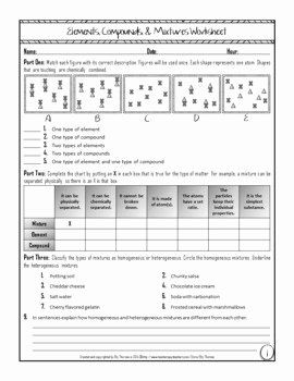 Elements Compounds And Mixtures Worksheet Answers Part 4