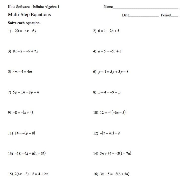 Kuta Math One Step Equations