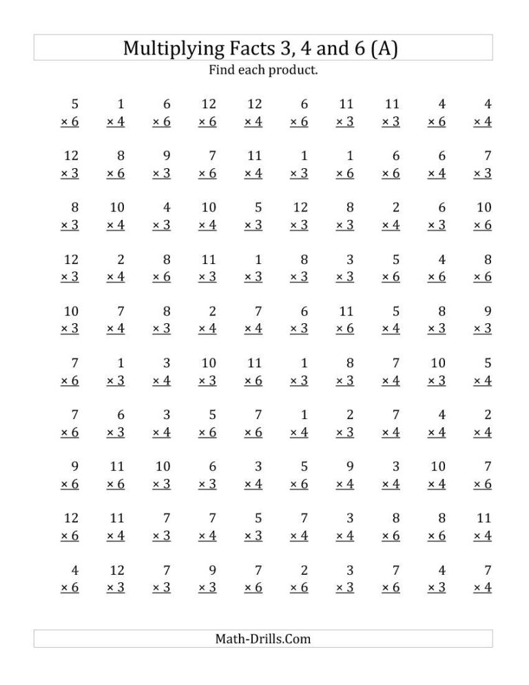 Multiplication Sheet 1-12 With Answers