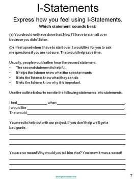 I Statements Worksheet