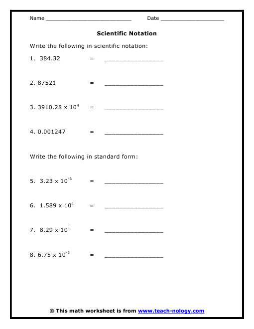 Scientific Notation Worksheet Answer Key Physics